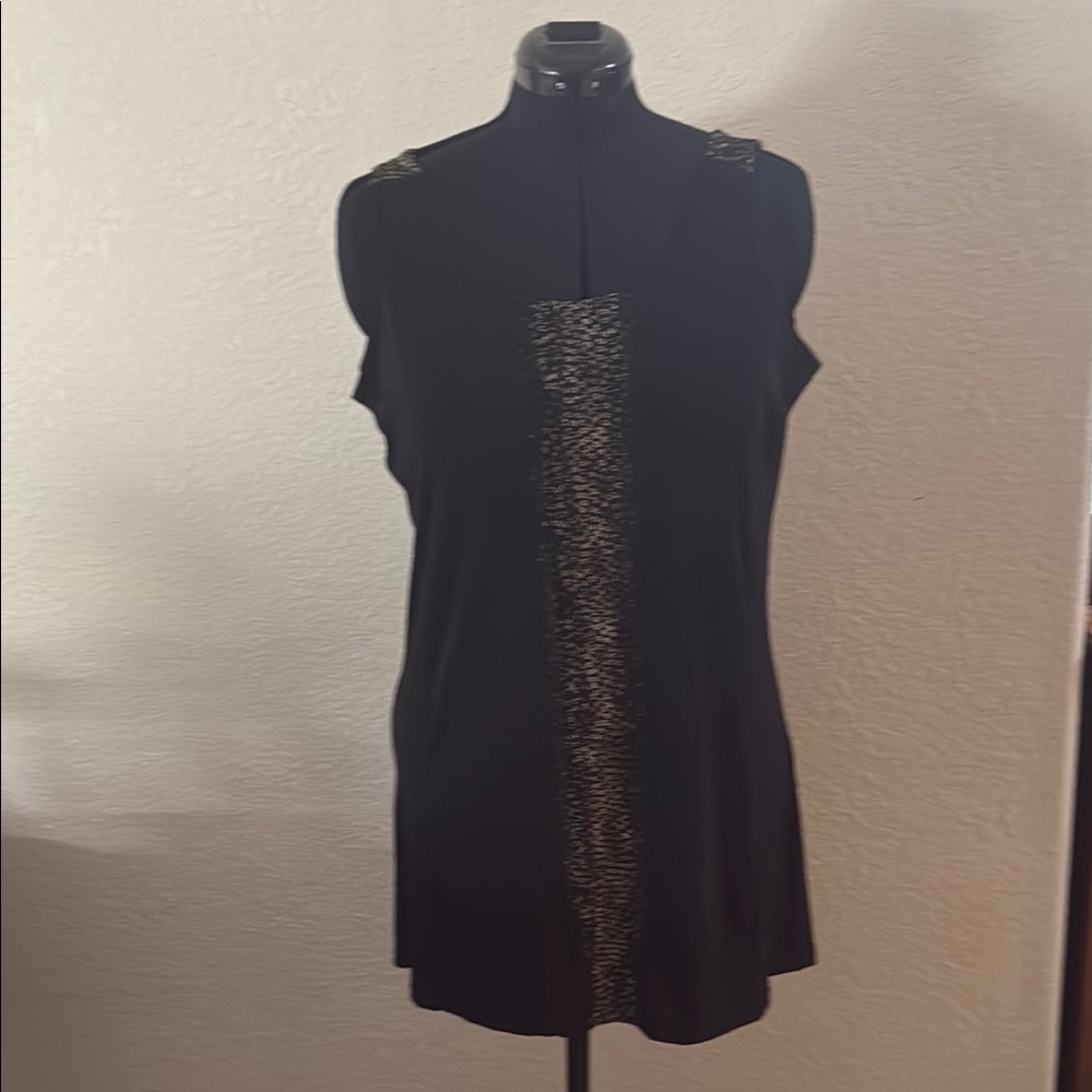Black Sleeveless Top with Gold Accents